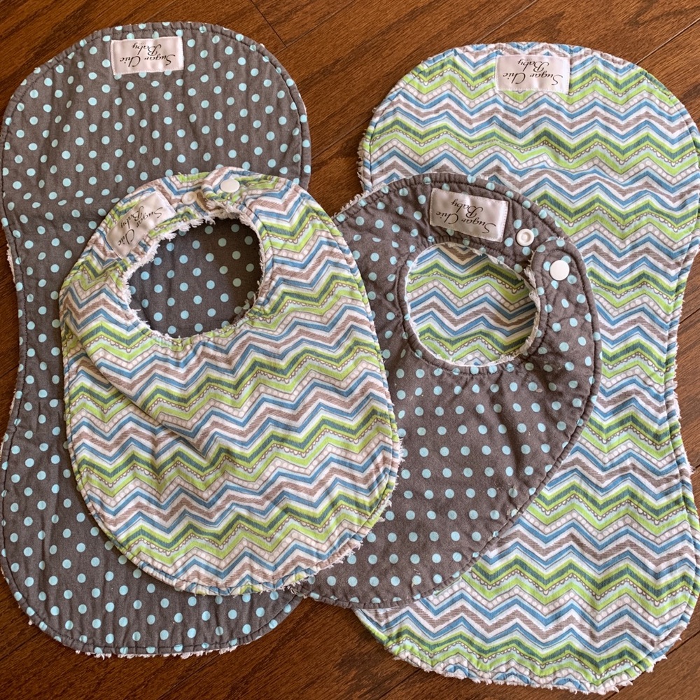 Two Baby Bibs and Burp Cloths